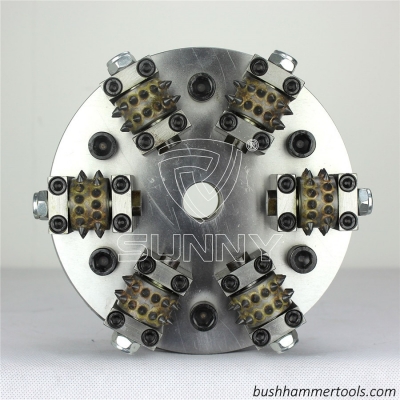 Customized Connection 200mm Double Layers Rotary Bush Hammer Plate With 6 Rollers