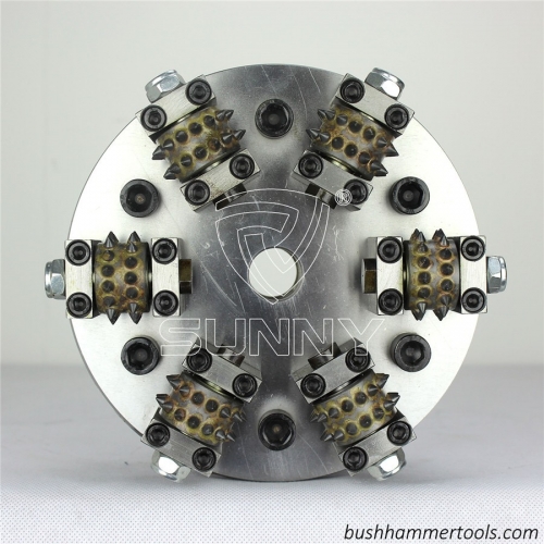 Customized Connection 200mm Double Layers Rotary Bush Hammer Plate With 6 Rollers